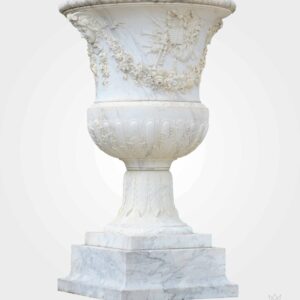 Modern Marble Sculptures - Garland Urn with Pedestal Base