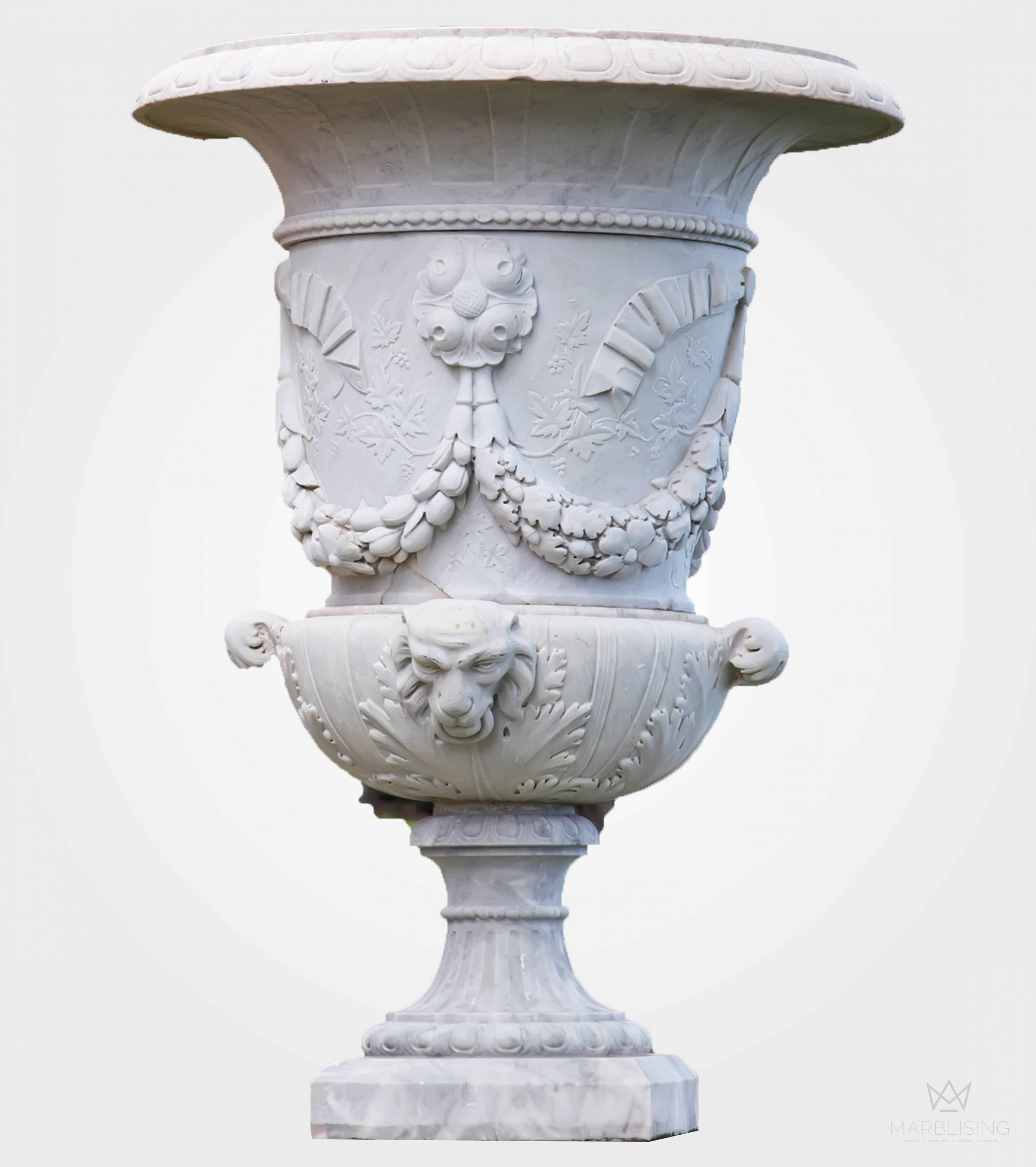 Modern Marble Sculptures - Sulmona II Garden Planter with Pedestal Base