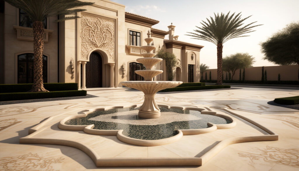 Mediterranean Travertine Fountain Driveway